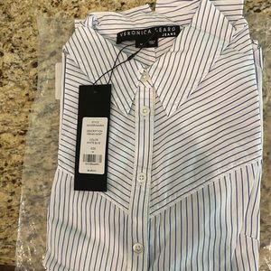 Veronica Beard Verani Long Sleeve Button Down White Blue Shirt NWT